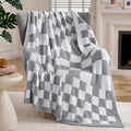 Joiedomi Throw Blanket for Couch, Light Grey Checkered Knitted Blankets Gifts for Women Mom Girls, Cozy Cute Soft Throw Home Room Decor Aesthetic Women Mothers Birthday Gifts 50x60 Inches