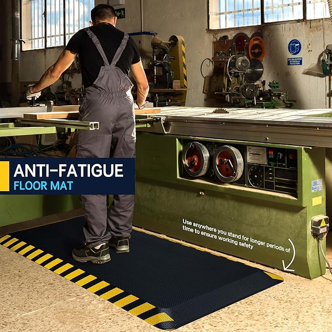 FEATOL Anti Fatigue Mat Industrial, Ergonomic Standing Floor Mat for Work for Stand -Safety Support for Leg & Back Pain(Yellow Border, 24" x 70", 4PC)