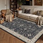 Black 3x5 Area Rug Washable Entryway Vintage Carpet Small Indoor Office Non Slip Low Pile Thin Soft Stain Resistant Accent Throw Rug for Laundry Door Mat Kitchen Bathroom Bedroom Bedside