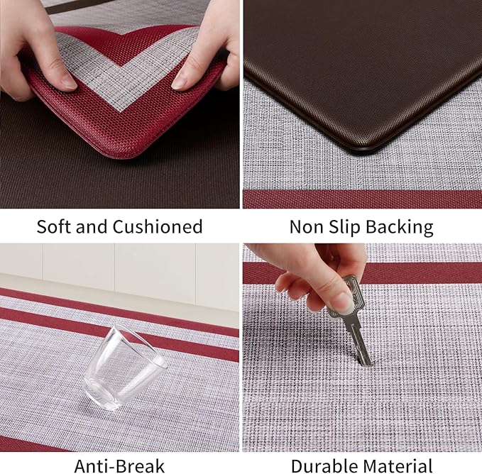 Mattitude Kitchen Mats Set of 2 Cushioned Rugs 0.47 inch Thick Anti-Fatigue Mats for Kitchen Floor,Waterproof Non-Slip Mats and Rugs Set for Office,Floor,Laundry 17.3"×29"+17.3"×59",Red