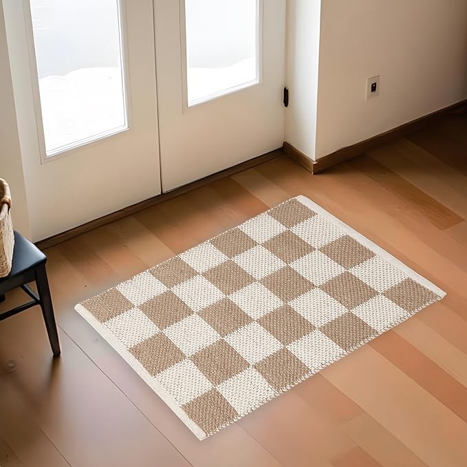 · REDEARTH · Jute Cotton Area Rug, Sustainable Handwoven, Non-Shedding, Soft & Durable – Reversible, Neutral Tones for Home Décor in Living Room, Dining Room, Bedroom (Gridstone Natural, 2'x3')