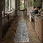 Black Runner Rug 2x5 Vintage Area Carpet Hallway Indoor Kitchen Washable Living Room Low Pile Traditional Distressed Retro Accent Throw Rug Non Slip for Laundry Bathroom Office Dining Room