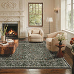 GENIMO 5x7 Washable Area Rug, Non-Slip Vintage Boho Floral Carpet, Soft Low-Pile Thin Bedroom Rug for Living Room, Dining Room, Nursery, Black