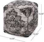 GDFStudio Boho Handmade Fabric Cube Pouf Ottoman Foot Stool - Bean Bag Floor Chair - Foot Rest Couch for Living Room Bedroom,Black and Beige,16"" x 16"" x 16"", 312604N