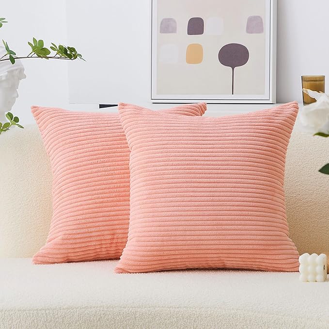Home Brilliant Coral Pillows 20x20 Throw Pillow Cover for Sofa Bed 2 Pack Square Plush Velvet Accent Pillow Cases for Girl Bedroom Valentine's Day Decor, 50cm, 20 x 20 Inch, Coral