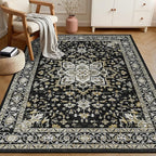 6x9 Area Rugs Living Room Rug: Washable Vintage Boho Medallion Rug No Slip Stain Resistant Soft Carpet Indoor Large Carpets for Bedroom Dining Room Farmhouse Nursery Hallway Home Office Black Gold