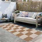 GarveeHome Checkered Easy Jute Runner Rug 2x6 Non-Slip Machine Washable Stain Resistant Indoor Outdoor Rugs for Living Room, Bedroom, Kitchen, Dining, Patio - Farmhouse Style Brown