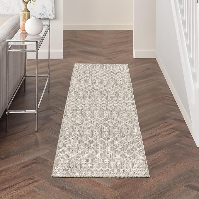 Nourison Home Positano Light Grey 2' x 6' Area Rug - Easy Clean, Non Shedding, Bed Room, Living Room, Dining Room, Kitchen (6' Runner)