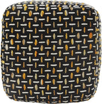 L. R. Resources, Inc. LR Home Hand-Woven Black/Gold/White Geometric Square Ottoman Pouf for Home Decor | Lightweight Foot Rest for Bedroom & Living Room | 16 x 16 x 16 Stuffed Ottoman for Seating