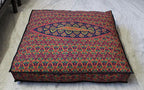 CRAFT KALA Mandala Floor Pillow Cushion Cover Seating Throw Cover Hippie Decorative Bohemian Ottoman Poufs Pom Pom Pillow Cases Boho Indian Cotton Living Room Yoga Home Décor 35" Square New Blue Ombre