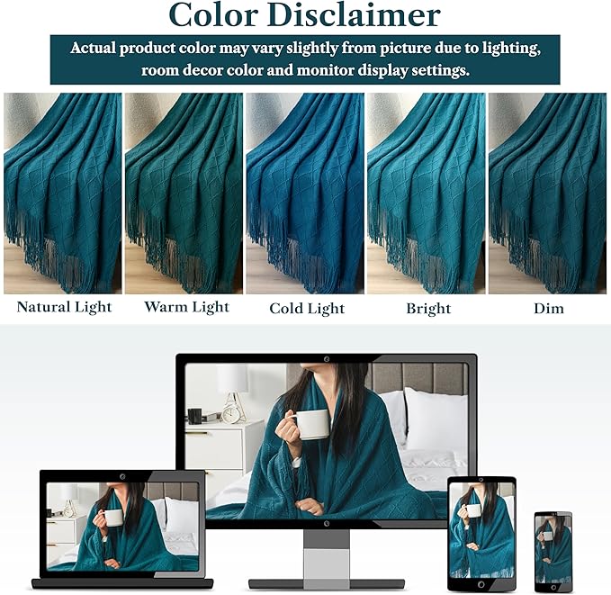 PAVILIA Teal Blue Knit Throw Blanket for Couch Bed, Soft Knitted Farmhouse Sofa Throw for Living Room, Lightweight Decorative Summer Throw Blanket for Chair, Outdoor Textured Boho Blanket, 50x60