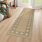LIVEBOX Scalloped Easy Jute Diamond Rug for Kitchen, Washable 2x6 Runner Tan Rugs for Entryway, Geometric Checkered Indoor Outdoor Farmhouse Non Slip Rug Modern Carpet Door Mat for Porch Hallway