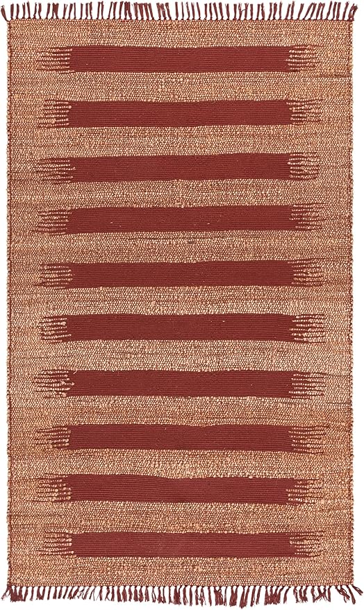 SAFAVIEH Area Rug 5x8 - Natural Fiber Collection - Natural & Rust, Handmade Jute, Ideal for Living Room, Bedroom, Dining Space (NF124P)