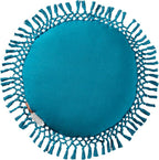 Indigo Ink - Decorative Throw Pillows for Couch or Bed, Boho Home Décor Round Cotton 20" x 20" Pillow with Tassels (Tufted Medallion Collection, Teal Blue)