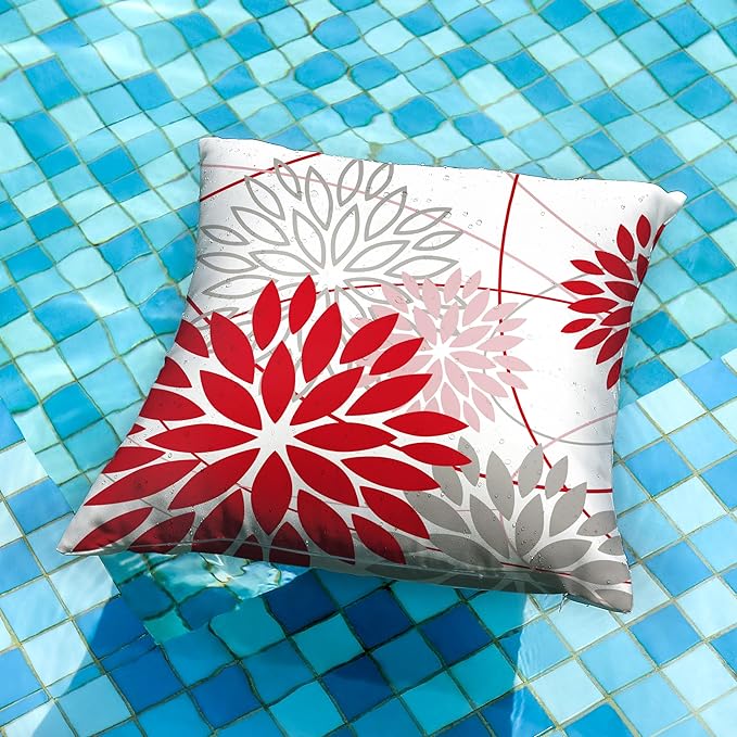 Red and Pink Grey Floral Pillow Covers 20x20 Set of 2 Outdoor Waterproof Decorative Throw Pillows valentines Pillow covers Polyester Cushion Case Decor for Couch Patio Funiture Garden Porch 01X20