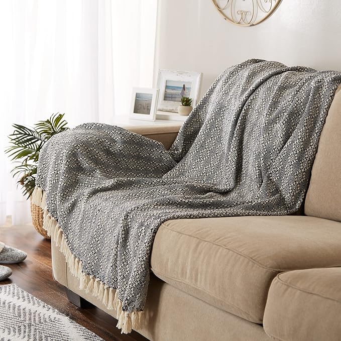 DII Diamond Stitch Woven Throw, Organic Modern, 50 x 60, Navy