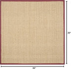SAFAVIEH Area Rug 3' Square - Natural Fiber Collection - Natural & Red, Seagrass, Basketweave Pattern with Border (NF114D)