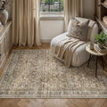 HUGEAR 3x5 Entryway Area Rug Vintage Brown Small Rug Machine Washable Door Mat Retro Floral Mid Pile Carpet Soft Thicker Distressed Throw Rug Entrance Kitchen Bedroom Bathroom Non Slip