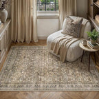 HUGEAR 3x5 Entryway Area Rug Vintage Brown Small Rug Machine Washable Door Mat Retro Floral Mid Pile Carpet Soft Thicker Distressed Throw Rug Entrance Kitchen Bedroom Bathroom Non Slip
