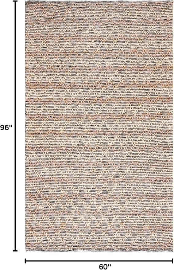 SAFAVIEH Natural Fiber Collection Area Rug - 5' x 8', Natural & Black, Flat Weave Farmhouse Geometric Jute Design, Ideal for High Traffic Areas in Living Room, Bedroom (NF382A)
