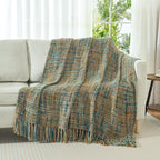 Multi-Color Gold Green Cable Woven Throw Blanket for Couch,50"X60" Boho Style Textured Blankets for Home Decor,Super Soft Warm Cozy Chunky Blanket with Decorative Tassels for Bed