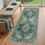 Area Rugs 3'x6' Runner Rug Non Slip Washable for Kitchen Hallway Bedroom Beside Laundry Room Bathroom Rug, Floor Carpet, Dark Blue Vintage