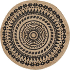 SAFAVIEH Natural Fiber Collection Area Rug - 5' Round, Black & Natural, Handmade Boho Mandala Braided Jute, Ideal for High Traffic Areas in Living Room, Bedroom (NF802K)