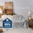 DOWN HOME Chenille Cotton Throw Blanket for Couch, Lightweight Boho Blanket for Bed Sofa Chair Living Room Outdoor Soft Woven Decorative Blanket with Tassel Gift Grey Leaves 60"x80"