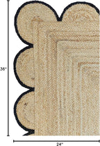 Scalloped Natural Jute Area Rug, Black Trim, 2'x3'