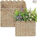 2 Pack Scalloped Seagrass Basket for Organizing Woven Wall Baskets for Front Door Mail Flowers Books Accessories Boho Rustic Farmhouse Wall Decor