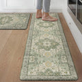 GENIMO Kitchen Mats for Floor 2PCs, Washable Anti Fatigue Mat for Cushioned, 17.3"x59"+17.3"x30", Waterproof Kitchen Rugs, Non Slip Comfort Standing Mat Rug for Home, Sink, Laundry, Light Green