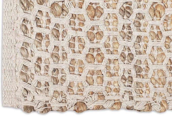 Jute Cotton Hand Woen Rug 2x3 Feet - Natural, Farmhouse Boho Neutral Fiber Floor Rugs Ideal for Entryway, Kitchen, Bedroom, Nursary Room | Beige Reversible Small Area Door Mat for Indoor Outdoor Use