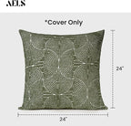 AELS Boho Decorative Textured Throw Pillow Covers 24x24, Modern Mid Century Rainbow Tufted Pillow Case, Farmhouse Rustic Geometric Woven Cushion Case for Bed Couch Sofa, Olive Green
