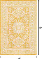 Rugs.com Outdoor Aztec Collection Rug – 4' x 6' Yellow Flatweave Rug Perfect for Living Rooms, Large Dining Rooms, Open Floorplans