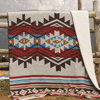 Aztec Throw Blanket with Soft Sherpa Lining, Traditional Southwestern Navajo Tribal Style Warm Throw for Camping, Outdoor, Cozy Boho Blanket for Couch, Sofa, Bed, 60"x80", Stripe Red