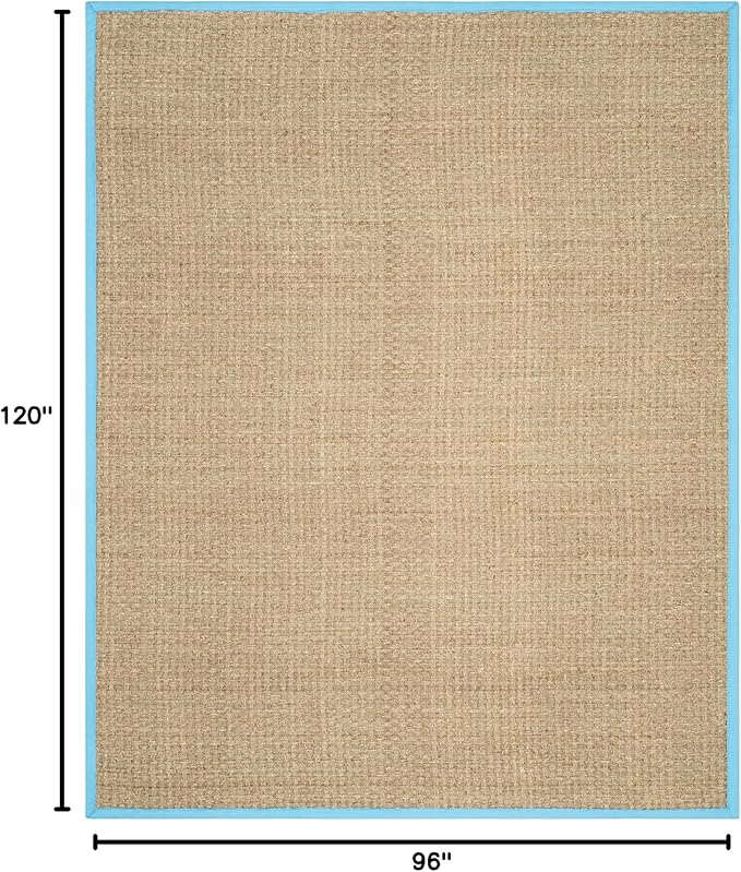 SAFAVIEH Area Rug 8x10 - Natural Fiber Collection - Large - Natural & Turquoise, Seagrass, Basketweave Pattern (NF114S)