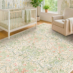 Light Green Bedroom Rug 5x7 Area Rug for Living Room, Vintage Washable Floral Floor Mat for Nursery, Dining Room Low Pile Non Slip Stain Resistance Distressed Retro Indoor (5x7 Beige Green)