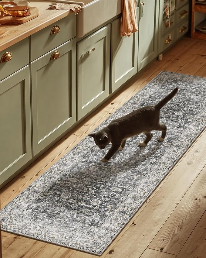 Runner Rug Washable Kitchen Runner: 2'6"x8' Hallway Runner Rugs Stain Resistant Non Slip Low Pile Soft Boho Carpet Runners for Hallways Bedroom Entryway Indoor Beside Bathroom Laundry Room