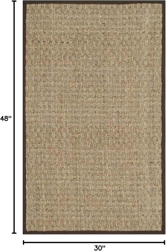 SAFAVIEH Natural Fiber Collection Area Rug - 2'6" x 4', Natural & Dark Brown, Seagrass, Basketweave Pattern with Border (NF114K)