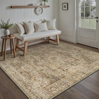 Brown Multi Area Rug 6x9 Vintage Washable Distressed Living Room Carpet Large Indoor Non Slip Traditional Medallion Retro Low Pile Accent Throw Rug Bedroom Kitchen Office Dining Room