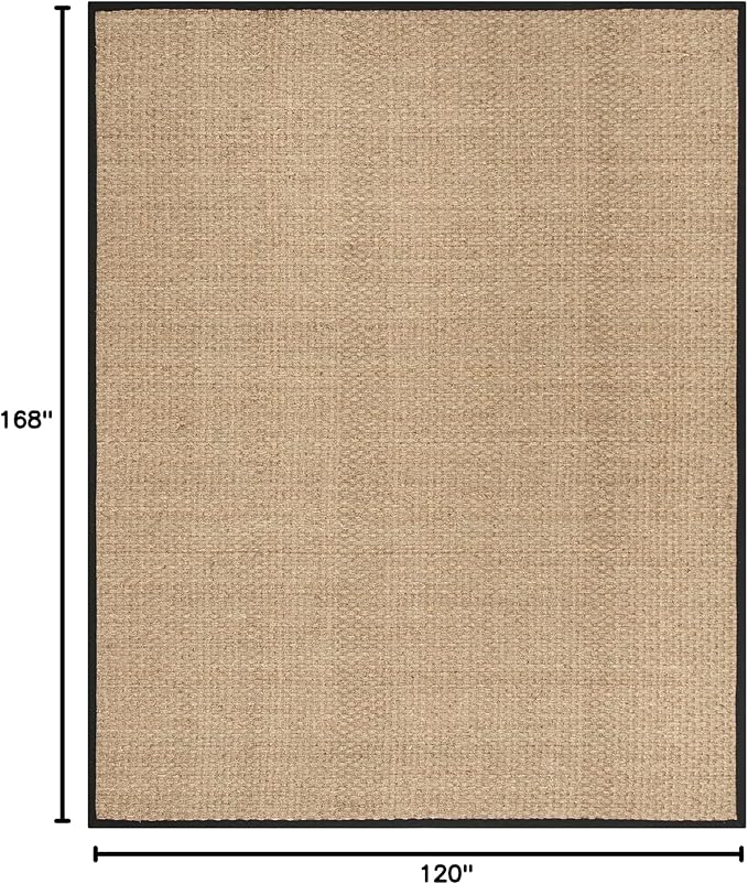SAFAVIEH Area Rug 10x14 - Natural Fiber Collection - Large - Natural & Black, Seagrass, Basketweave Pattern with Border (NF114C)