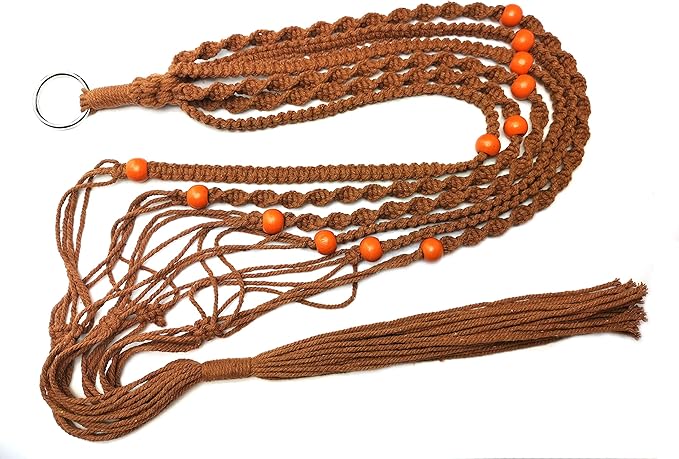 Plant Hanger Macrame Cotton 6 Legs 51 Inches for Indoor Outdoor, Living Room, Kitchen, Deck, Patio, High and Low Ceiling with Size of 10-12 inches Without The Pot (Brown)
