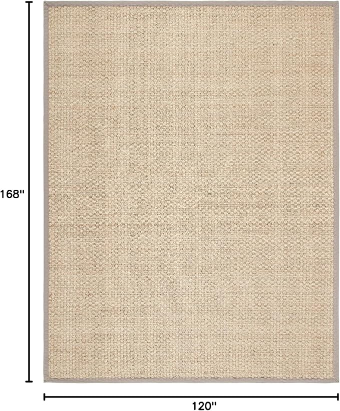 SAFAVIEH Area Rug 10x14 - Natural Fiber Collection - Large - Natural & Grey, Seagrass, Basketweave Pattern with Border (NF114P)