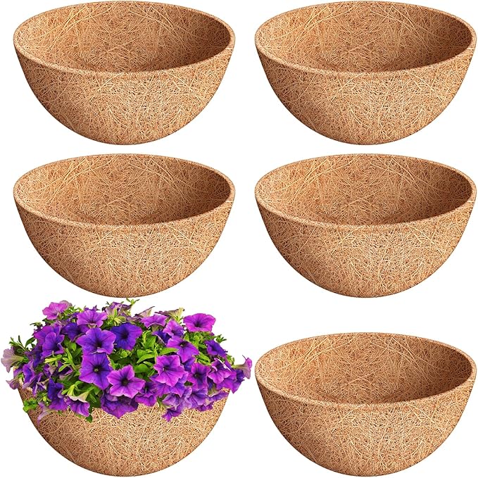 Riare 6 Pack 12 Inch Round Coco Liners Replacement, 100% Natural Coconut Coir Liners for Hanging Baskets, Garden Flower Vegetables Planter Pot, Window Box, Fence, Decks