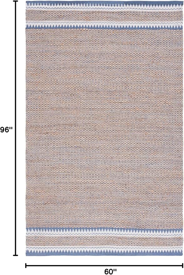 SAFAVIEH Natural Fiber Collection Area Rug - 5' x 8', Natural & Blue, Handmade Farmhouse Boho Coastal Rustic Jute, Ideal for High Traffic Areas in Living Room, Bedroom (NF874M)