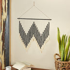 Deco 79 Wood Macrame Home Wall Decor Beaded Wall Sculpture with Fringe Tassels, Wall Art 26" x 1" x 35", Black