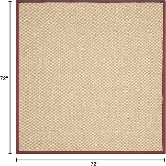 SAFAVIEH Area Rug 6' Square - Natural Fiber Collection - Maize & Burgundy, Sisal, Woven Design with Border (NF141D)
