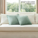 Bedsure Double-Side Striped Throw Pillow Covers 18x18 Set of 2, Spring Fluffy Sage Green Soft Decorative Pillow Covers, Home Decor for Couch Sofa Living Room Bedroom