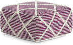 SIMPLIHOME Cowan Contemporary Square Pouf in Magenta and Natural Handloom Woven for the Living Room, Bedroom and Kids Room