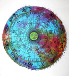 CRAFT KALA Boho Large Floor Pillow Pouf Cover Mandala Meditation Room Pillow Cover for Adults Round Bohemian Seating Pouf Cushion Cover for Kids Playroom 22" Multi Zodiac